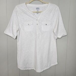 Croft & Barrow Medium White Women's 60% Cotton 40% Polyester Pull On Top Shirt